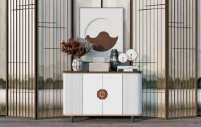 Oriental Folding Screen & Accent Cabient