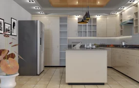 Small Cream Kitchen With Island