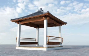 Asian Fusion Pavilion With Bench