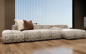 Plaid Fabric Sectional Sofa