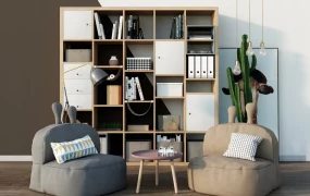 Scandinavian Bookshelf & Reading Nook Set SketchUp 3D Model