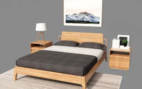 Modern Solid Oak Bed Set With Nightstands SketchUp 3D Model