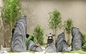 Zen Rock And Bamboo Garden