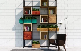 Metal Frame Bookshelf And Planter