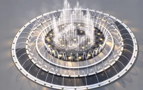 Modern Circular Multi Ring Water Fountain Feature SketchUp 3D Model