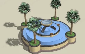 Tropical Fountain With Trees