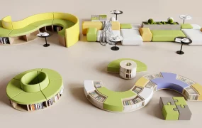 Modern Modular Curved Bench & Lounge Seating System SketchUp 3D Model