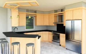 Orange Kitchen With Bar