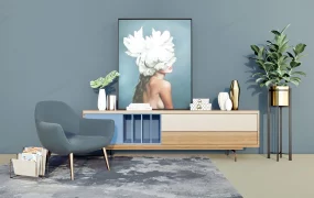 Living Room Side Cabinet And Chair