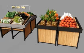 Modern Supermarket Fresh Produce Display Stand & Island Set SketchUp 3D Model