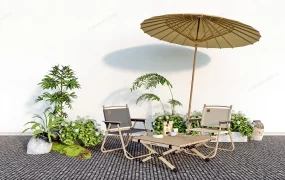 Camping Table And Chairs Set With Umbrella