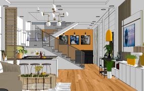 loft apartment living room and kitchen