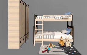 Kids Room Bed And Wardrobe