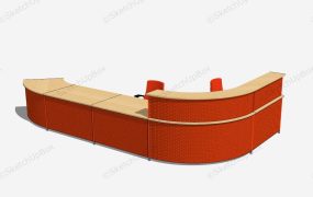 Red Reception Desk With Storage And Chairs