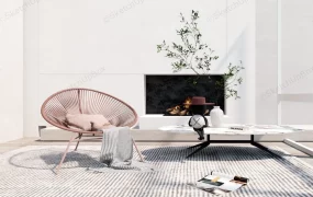 Lounge Chair And Marble Coffee Table