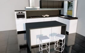 Small Black And White Kitchen With Island
