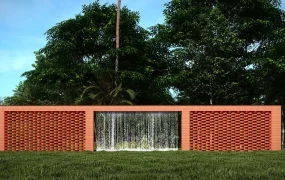 Red Brick Waterfall Wall