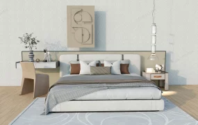 Modern Bed With Headboard And Table