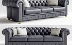 Black Leather Tufted Sofa