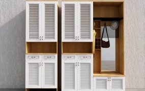 Modern Louvered Entryway Cabinet & Mudroom Hall Tree Set SketchUp 3D Model