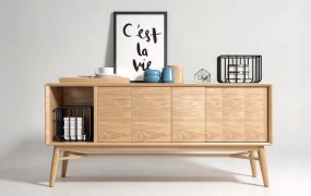 Modern Scandinavian Wood Credenza Cabinet SketchUp 3D Model