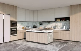 White Marble And Wood Kitchen Ideas