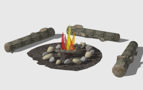 Campfire with Stones and Wood