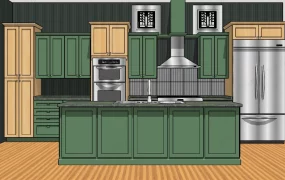 Green Kitchen With Island Idea