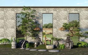 Modern Asian Zen Garden Feature Wall & Courtyard Landscape