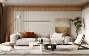 Modern Japandi Living Room Scene With Modular Sofa