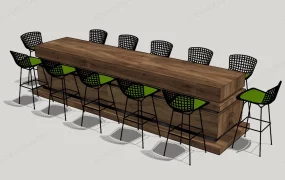 Rustic Wooden Bar Counter With Stools