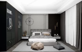 Grey Bedroom With Wardrobe