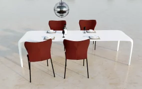 Modern White And Red Dining Set