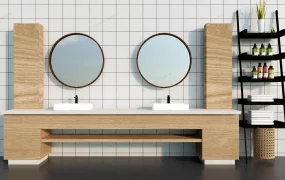 Wood Bathroom Vanity And Shelf