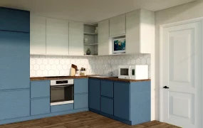 White And Blue Small Kitchen