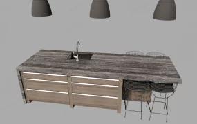 Modern Kitchen Island With Wire Bar Stools SketchUp 3D Model