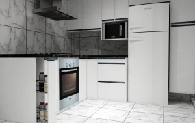 Monochromatic L Shaped Compact Kitchen