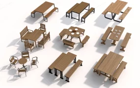 Modern Outdoor Timber Picnic Table & Bench Collection SketchUp 3D Model