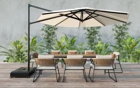 Modern Outdoor Patio Dining Set With Cantilever Umbrella SketchUp 3D Model