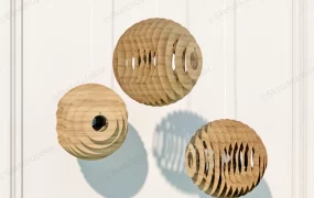 Spherical Curved Wood Pendant Light