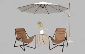 Leather Deckchair Set With Umbrella