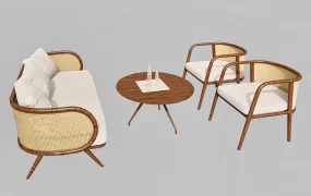 Rattan Sofa Chair And Table Set