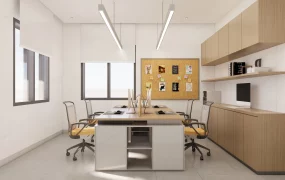 Modern Minimalist Four Person Office Workspace