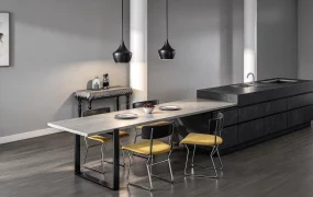 Modern Dark Kitchen Island With Integrated Dining Table SketchUp 3D Model