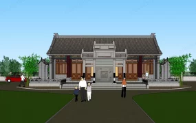 Classical Chinese Traditional Ancestral Hall & Memorial Archway Complex SketchUp 3D Model