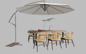 Rustic Patio Set With Umbrella