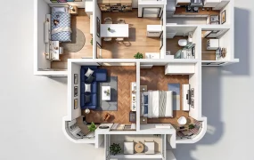 Modern 2 Bedroom Residential Apartment 3D Floor Plan Layout SketchUp 3D Model