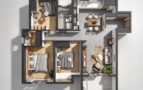 3 Bedroom Residential Apartment 3D Floor Plan Layout SketchUp 3D Model