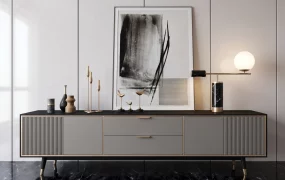 Contemporary Stylized Living Room Credenza Setup