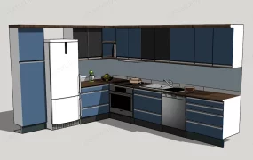 Blue L Shaped Kitchen Cabinet